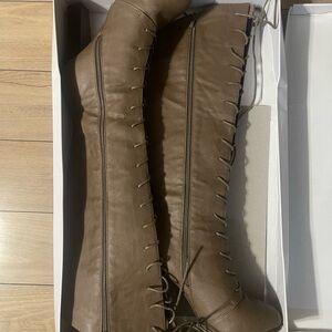 Taupe lace up heel boots